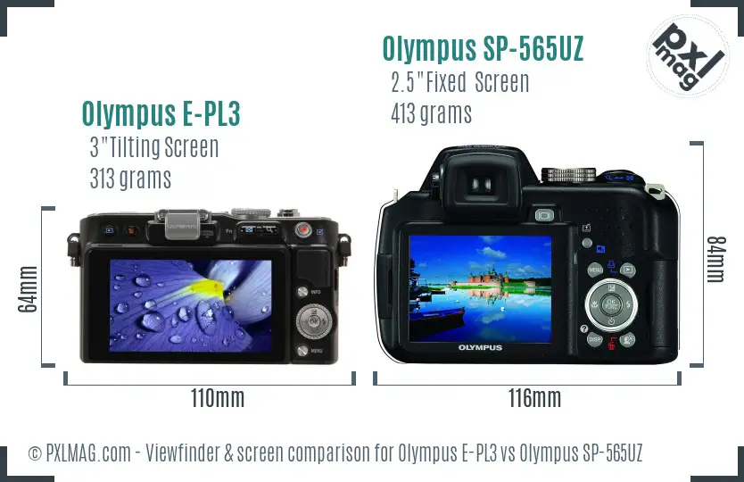 Olympus E-PL3 vs Olympus SP-565UZ Screen and Viewfinder comparison
