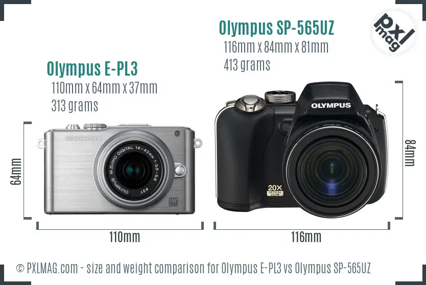 Olympus E-PL3 vs Olympus SP-565UZ size comparison