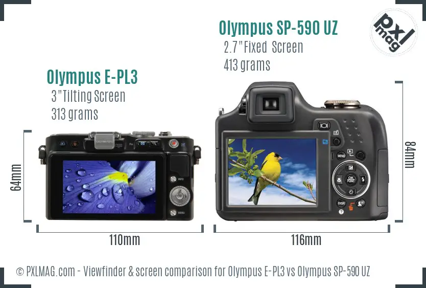 Olympus E-PL3 vs Olympus SP-590 UZ Screen and Viewfinder comparison