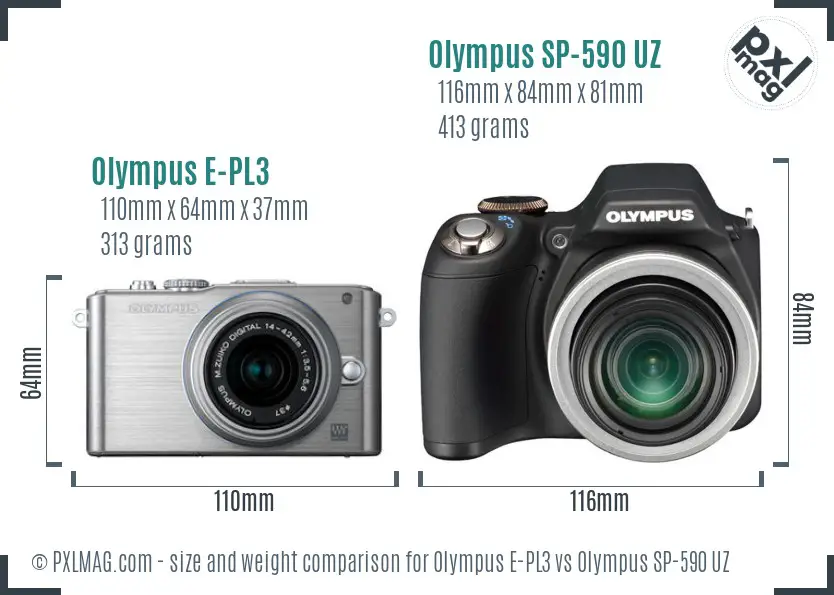 Olympus E-PL3 vs Olympus SP-590 UZ size comparison