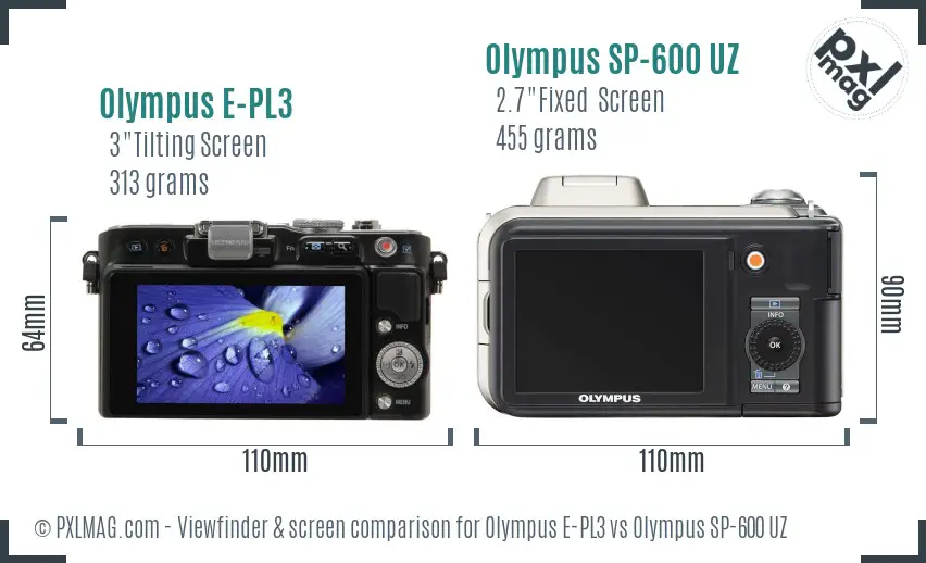 Olympus E-PL3 vs Olympus SP-600 UZ Screen and Viewfinder comparison