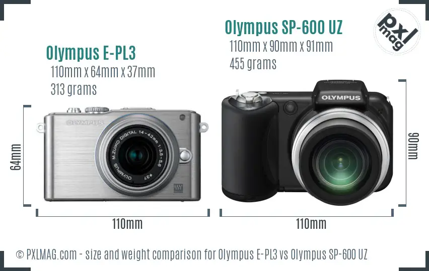 Olympus E-PL3 vs Olympus SP-600 UZ size comparison
