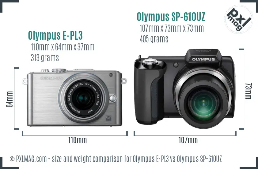 Olympus E-PL3 vs Olympus SP-610UZ size comparison