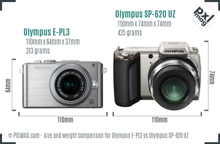 Olympus E-PL3 vs Olympus SP-620 UZ size comparison