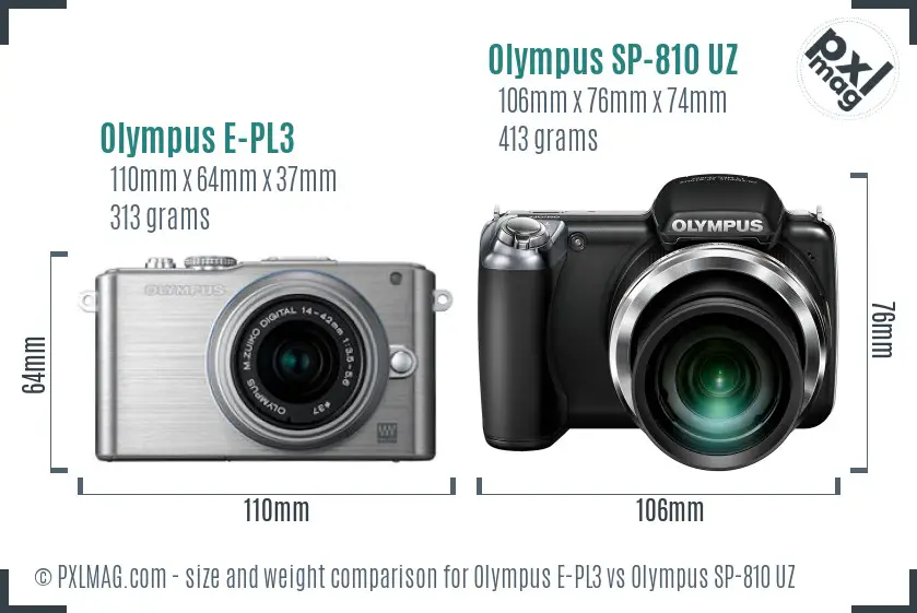 Olympus E-PL3 vs Olympus SP-810 UZ size comparison