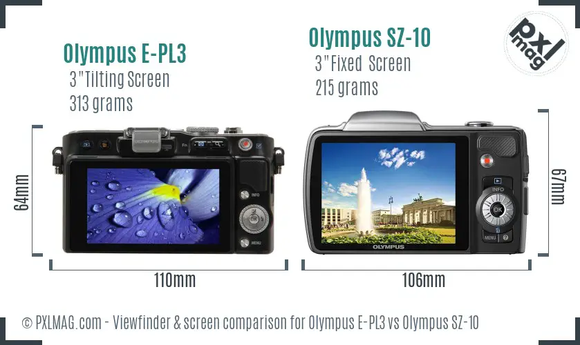 Olympus E-PL3 vs Olympus SZ-10 Screen and Viewfinder comparison