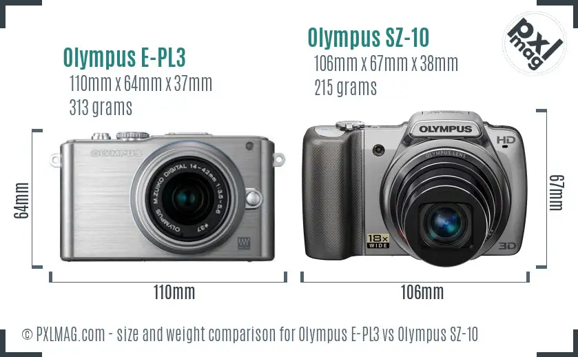 Olympus E-PL3 vs Olympus SZ-10 size comparison