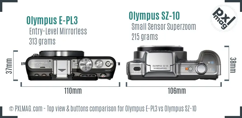 Olympus E-PL3 vs Olympus SZ-10 top view buttons comparison