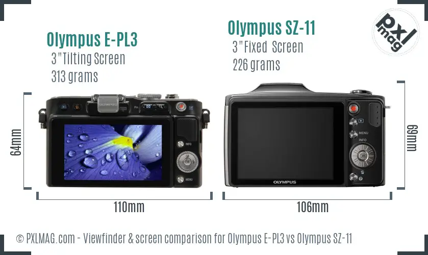 Olympus E-PL3 vs Olympus SZ-11 Screen and Viewfinder comparison