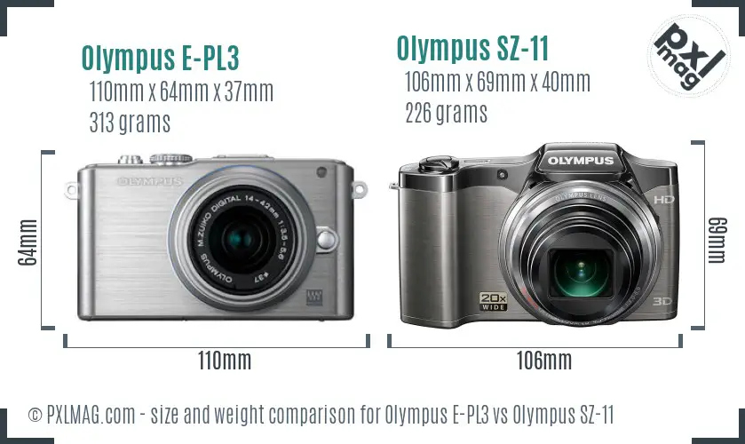 Olympus E-PL3 vs Olympus SZ-11 size comparison
