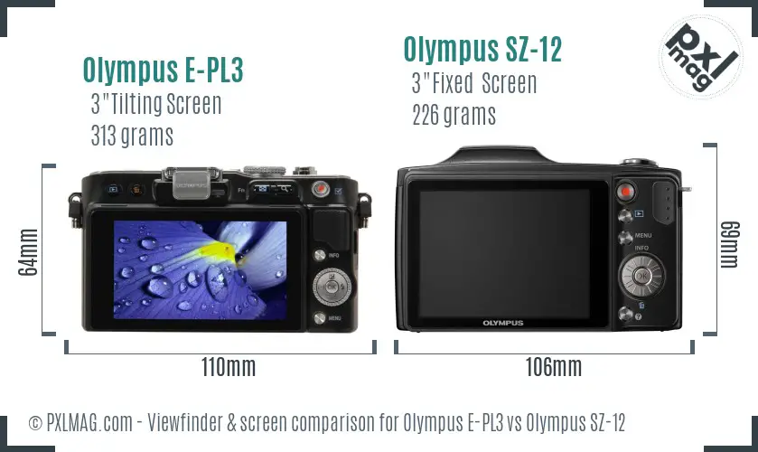 Olympus E-PL3 vs Olympus SZ-12 Screen and Viewfinder comparison