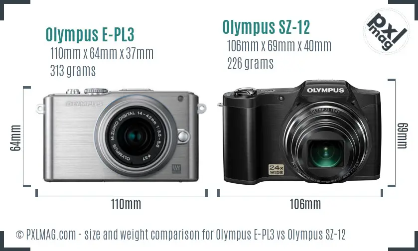 Olympus E-PL3 vs Olympus SZ-12 size comparison