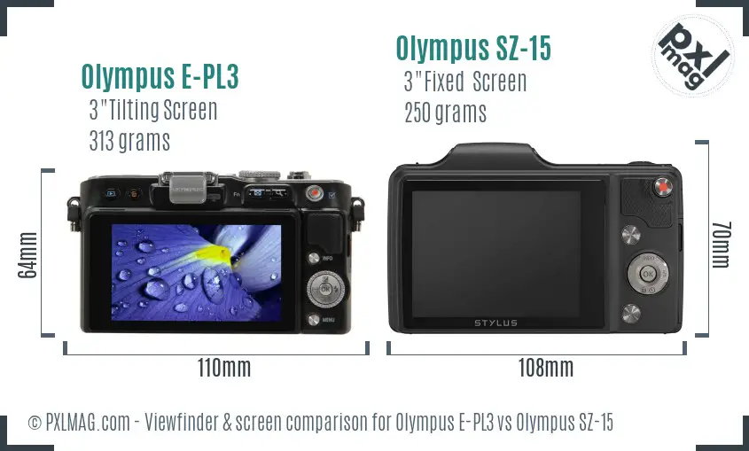 Olympus E-PL3 vs Olympus SZ-15 Screen and Viewfinder comparison