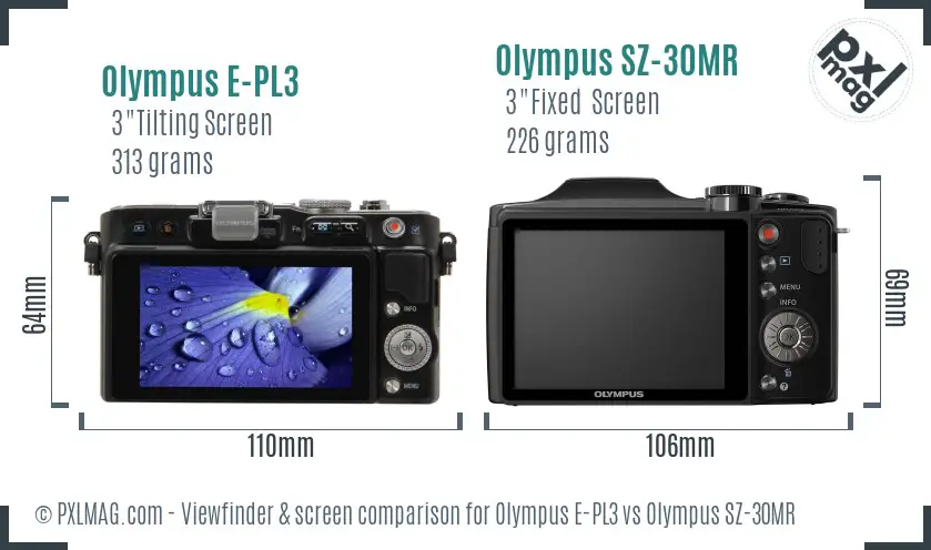 Olympus E-PL3 vs Olympus SZ-30MR Screen and Viewfinder comparison