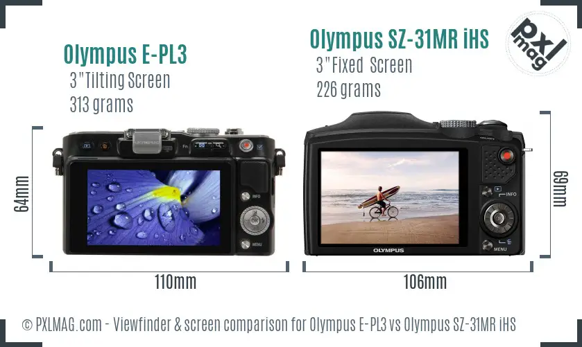 Olympus E-PL3 vs Olympus SZ-31MR iHS Screen and Viewfinder comparison