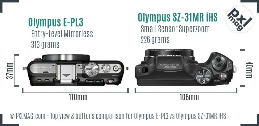 Olympus E-PL3 vs Olympus SZ-31MR iHS top view buttons comparison