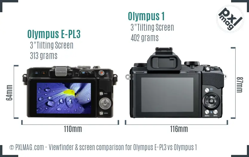 Olympus E-PL3 vs Olympus 1 Screen and Viewfinder comparison