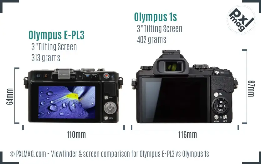 Olympus E-PL3 vs Olympus 1s Screen and Viewfinder comparison