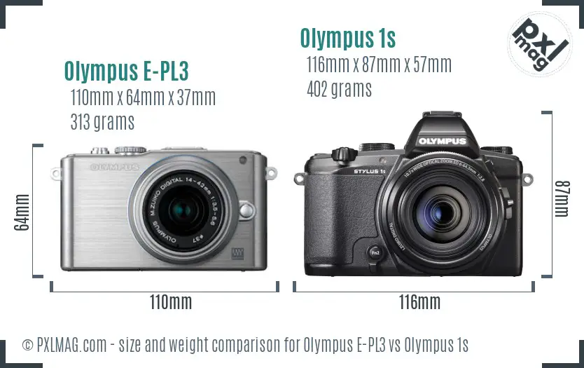 Olympus E-PL3 vs Olympus 1s size comparison
