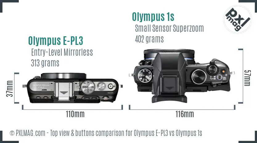 Olympus E-PL3 vs Olympus 1s top view buttons comparison