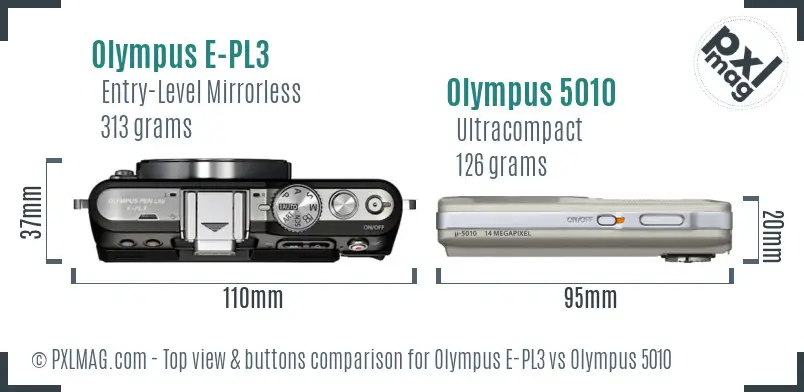 Olympus E-PL3 vs Olympus 5010 top view buttons comparison