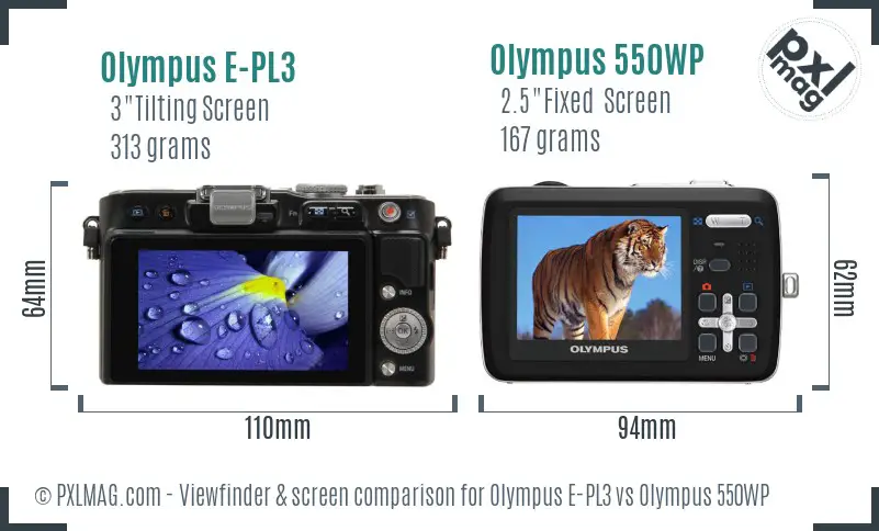 Olympus E-PL3 vs Olympus 550WP Screen and Viewfinder comparison