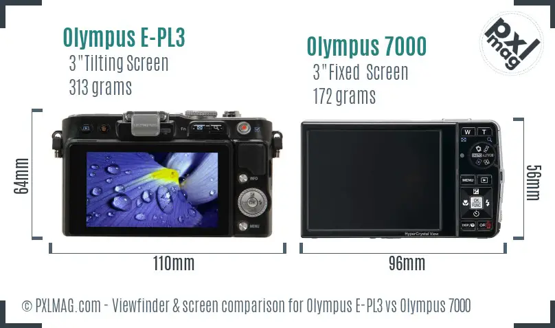 Olympus E-PL3 vs Olympus 7000 Screen and Viewfinder comparison