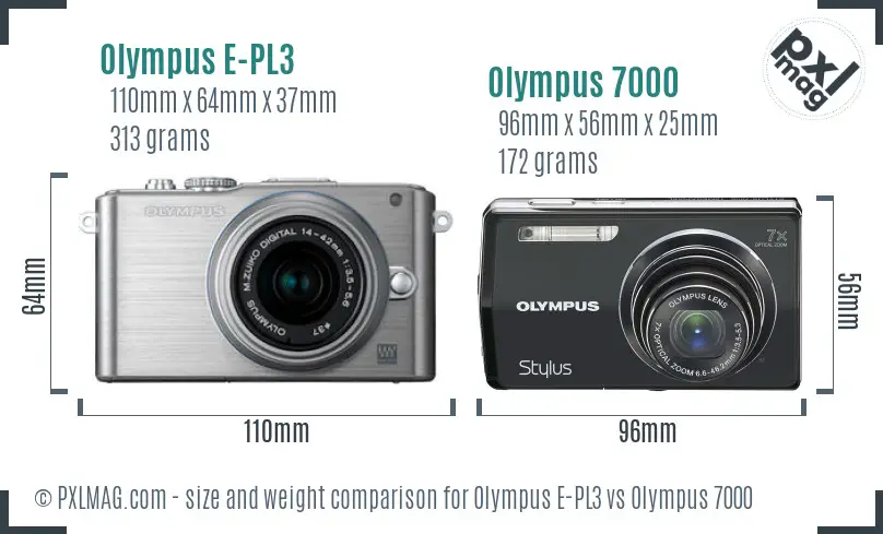 Olympus E-PL3 vs Olympus 7000 size comparison
