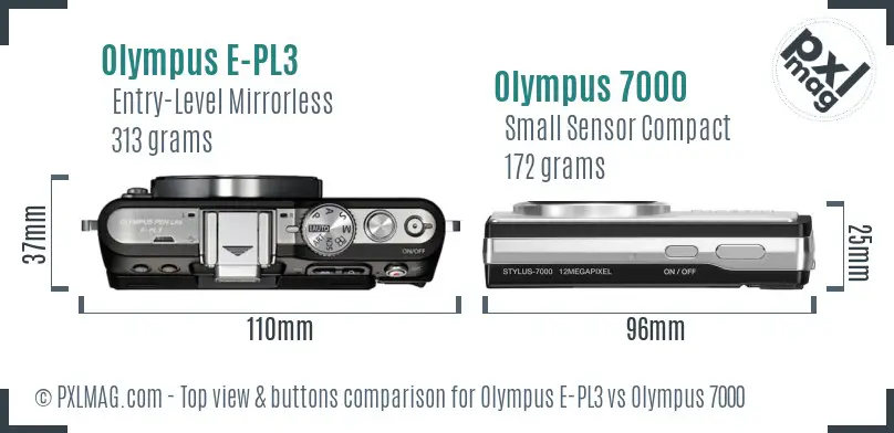 Olympus E-PL3 vs Olympus 7000 top view buttons comparison