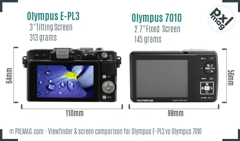 Olympus E-PL3 vs Olympus 7010 Screen and Viewfinder comparison