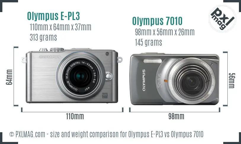 Olympus E-PL3 vs Olympus 7010 size comparison