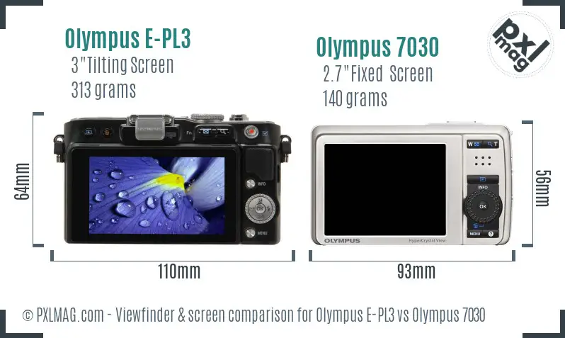 Olympus E-PL3 vs Olympus 7030 Screen and Viewfinder comparison