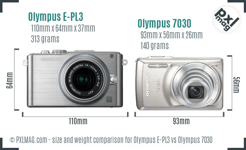 Olympus E-PL3 vs Olympus 7030 size comparison