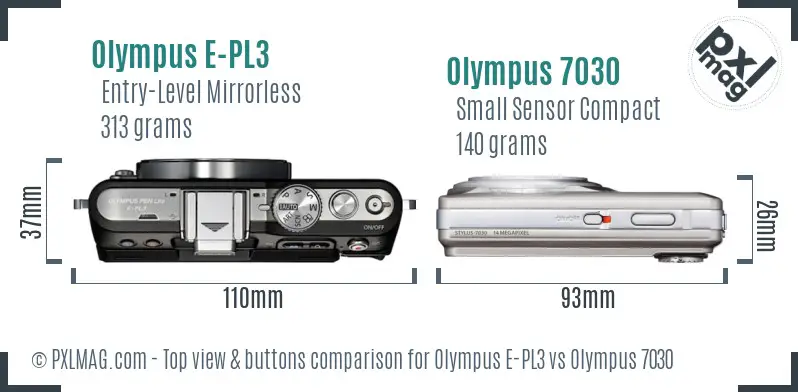 Olympus E-PL3 vs Olympus 7030 top view buttons comparison