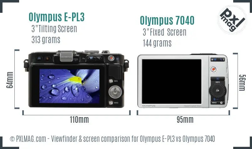 Olympus E-PL3 vs Olympus 7040 Screen and Viewfinder comparison