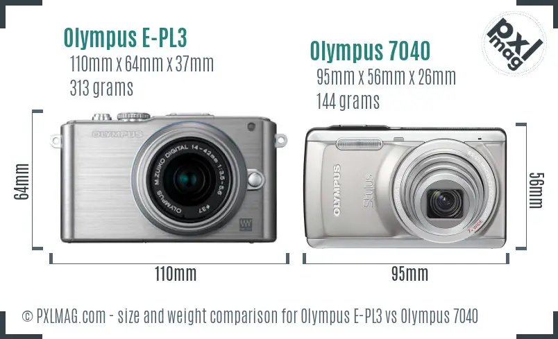 Olympus E-PL3 vs Olympus 7040 size comparison