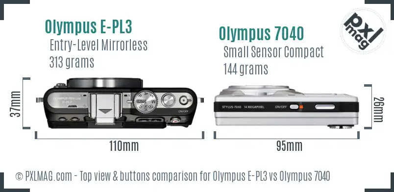 Olympus E-PL3 vs Olympus 7040 top view buttons comparison