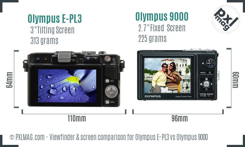 Olympus E-PL3 vs Olympus 9000 Screen and Viewfinder comparison