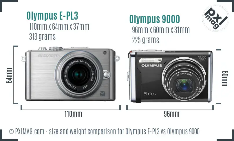 Olympus E-PL3 vs Olympus 9000 size comparison