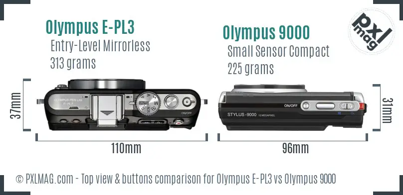 Olympus E-PL3 vs Olympus 9000 top view buttons comparison