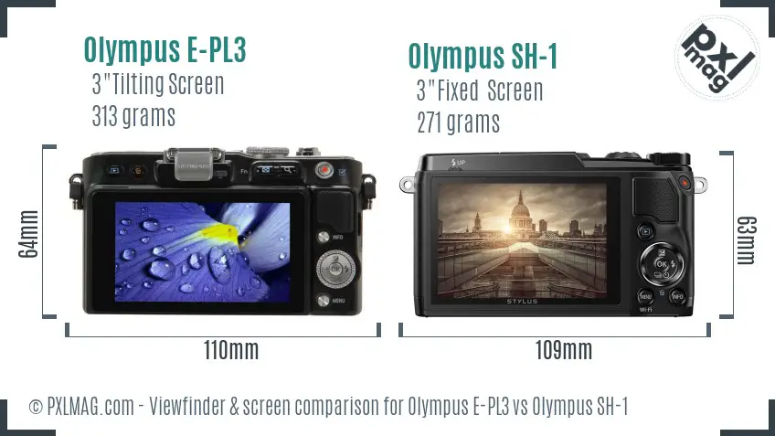 Olympus E-PL3 vs Olympus SH-1 Screen and Viewfinder comparison