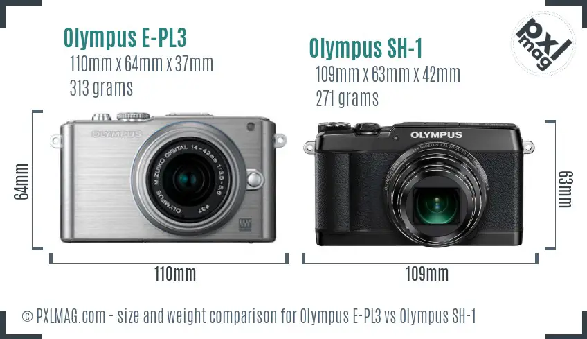 Olympus E-PL3 vs Olympus SH-1 size comparison
