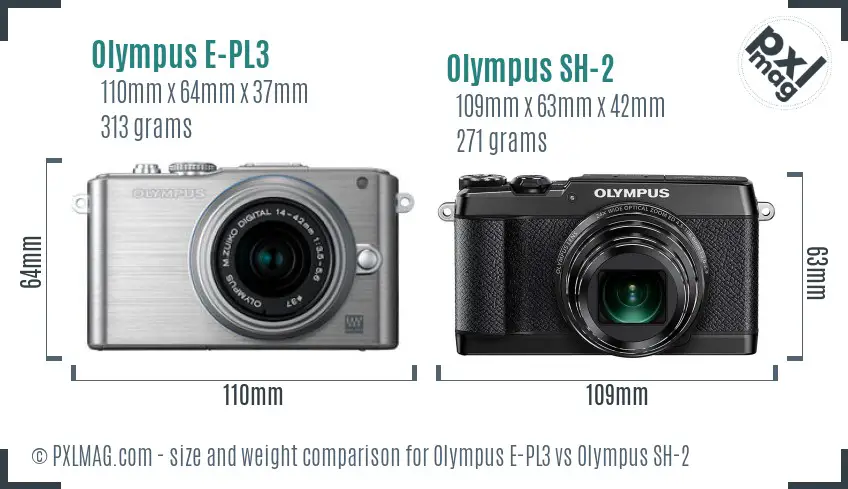 Olympus E-PL3 vs Olympus SH-2 size comparison