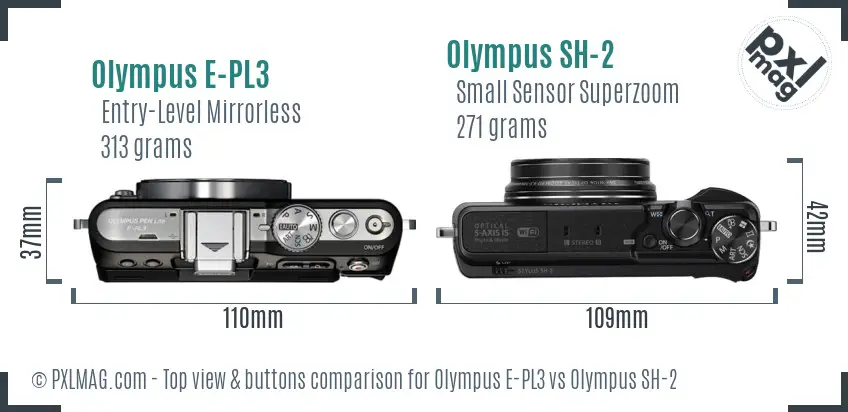 Olympus E-PL3 vs Olympus SH-2 top view buttons comparison