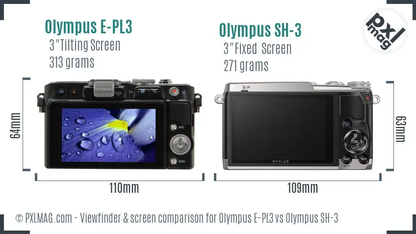 Olympus E-PL3 vs Olympus SH-3 Screen and Viewfinder comparison