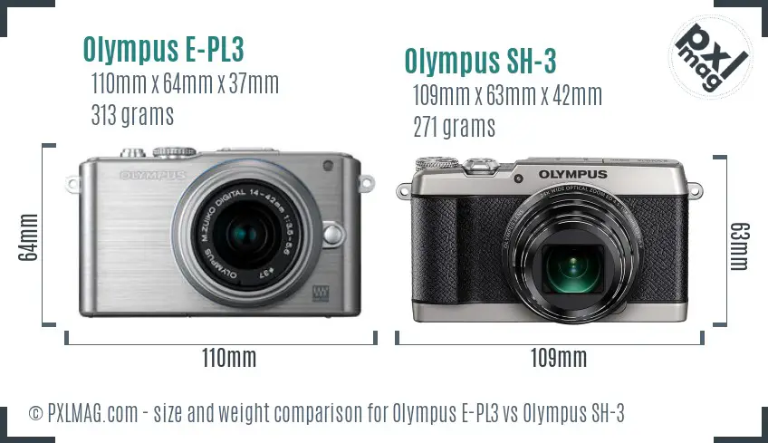 Olympus E-PL3 vs Olympus SH-3 size comparison