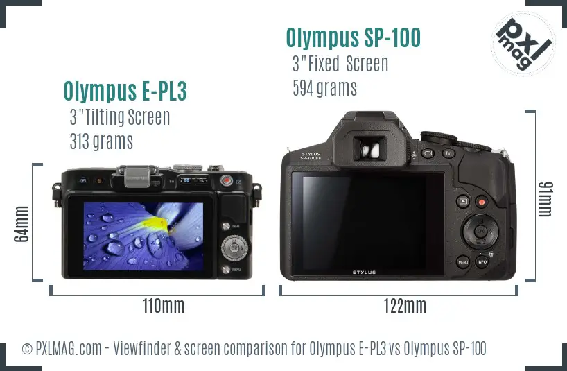 Olympus E-PL3 vs Olympus SP-100 Screen and Viewfinder comparison