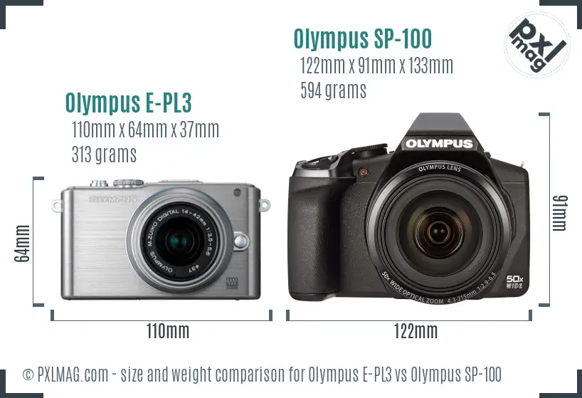 Olympus E-PL3 vs Olympus SP-100 size comparison
