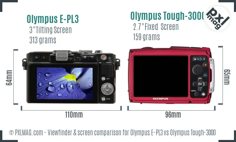 Olympus E-PL3 vs Olympus Tough-3000 Screen and Viewfinder comparison