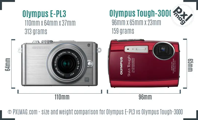 Olympus E-PL3 vs Olympus Tough-3000 size comparison